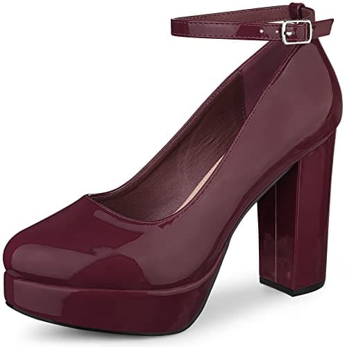 Allegra K Women's Chunky Heel Ankle Strap Mary Janes Pumps