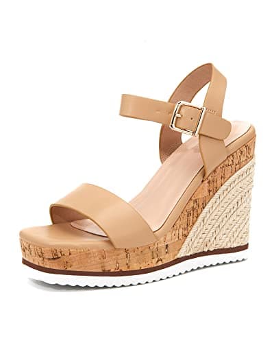 Coutgo Women's Espadrille Wedge Platform Sandals Open Toe Ankle Buckle Strap Casual Summer Shoes