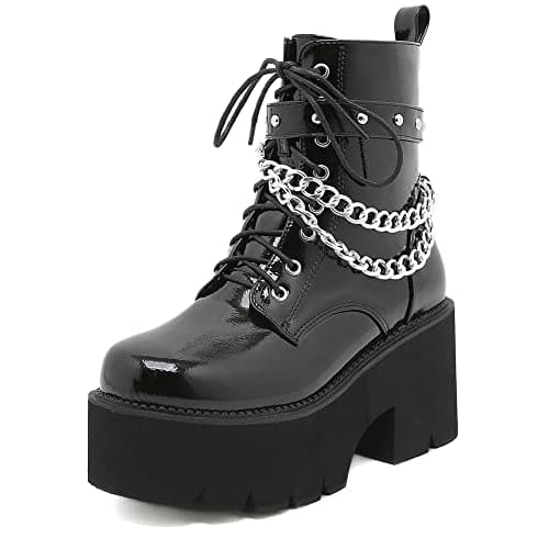Mikarka Women's Black Chunky Heel Combat Booties
