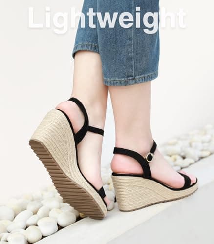 Ankis Platform Wedge Sandals for Women, Black, Brown, White, Nude Espadrille - Summer Comfort High Heel