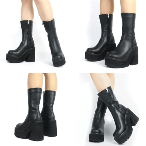 Goiphrri Women's High Heel Round Toe Party Combat Boots