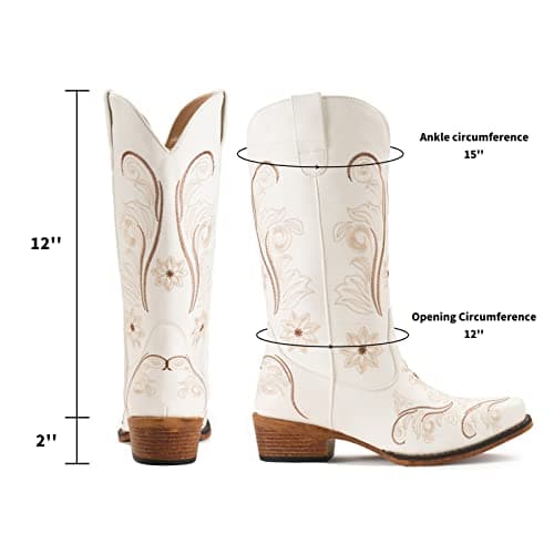IUV Women's Mid Calf Cowboy Boots with Embroidery and Pull-On Tabs