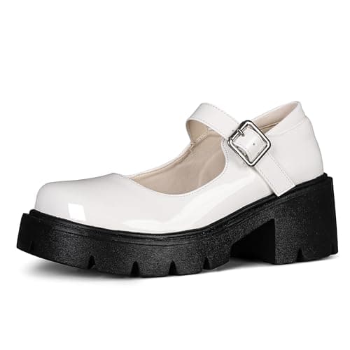 AOSPHIRAYLIAN Women's Pink Ankle Strap Platform Mary Janes
