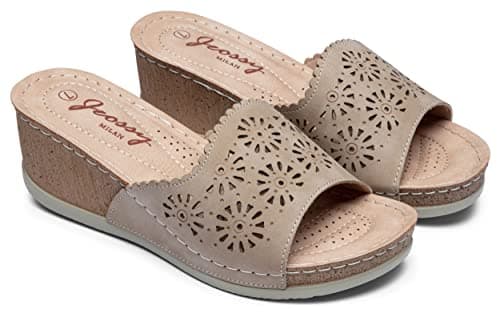 Jeossy Women's Comfortable Platform Wedge Sandals with Buckle