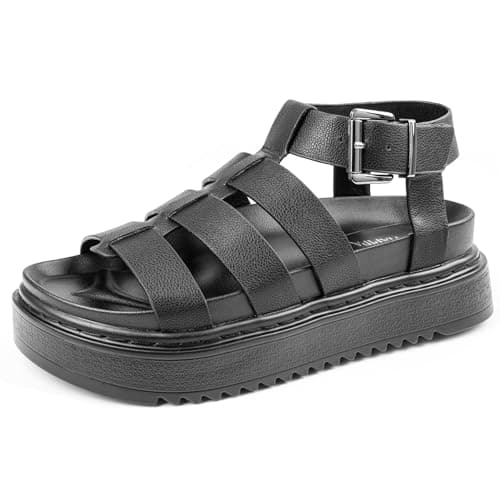 Viapipa Chunky Platform Sandals for Women-Ankle Strap Open Toe Support