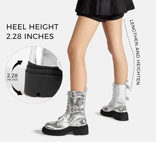 LUCKY STEP Women's Platform Mid Calf Combat Boots-Ankle Booties
