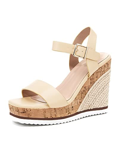Coutgo Women's Espadrille Wedge Platform Sandals Open Toe Ankle Buckle Strap Casual Summer Shoes