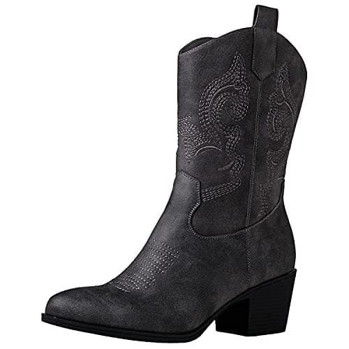 GLOBALWIN Women's Mid Calf Western Cowgirl Bootschunky Low Heel