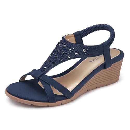 Temofon Women's Low Wedge Heel Summer Flower Sandals