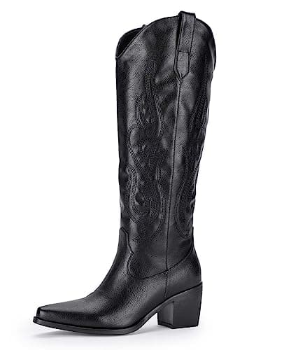 Western Cowboy Boots for Women - Knee High Wide Calf with Classic Embroidery
