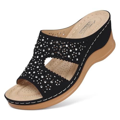 SHIBEVER Women's Dressy Wedge Sandals - Summer Slip-On Comfort Walking Platforms
