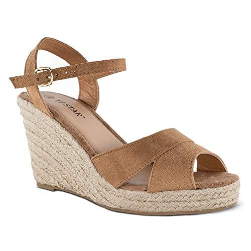 TF Star wedge sandals for women, jute rope ankle strap espadrille Heel sandals