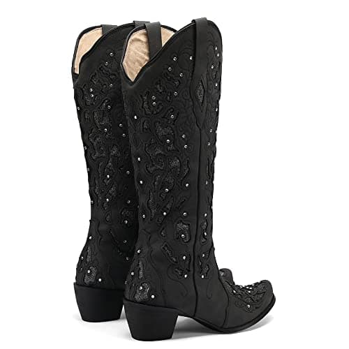 SaraIris Black Cowgirl Knee High Boots for Women