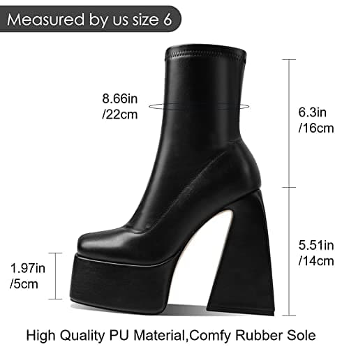 Women's Chunky High Heel Platform Boots with Side Zipper