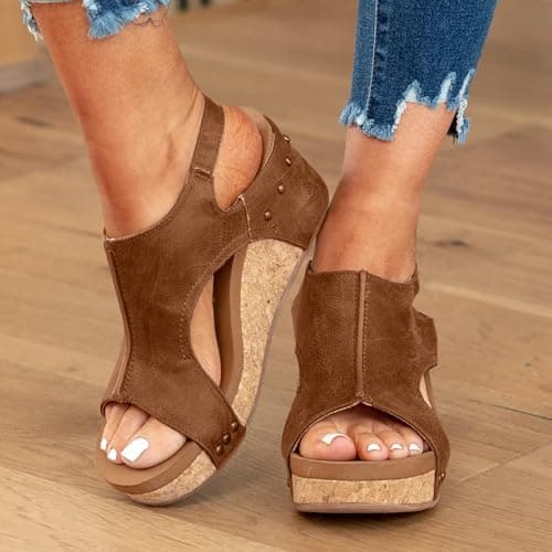Inefole Women's Brown Leather Orthopedic Platform Sandals - Arch Support