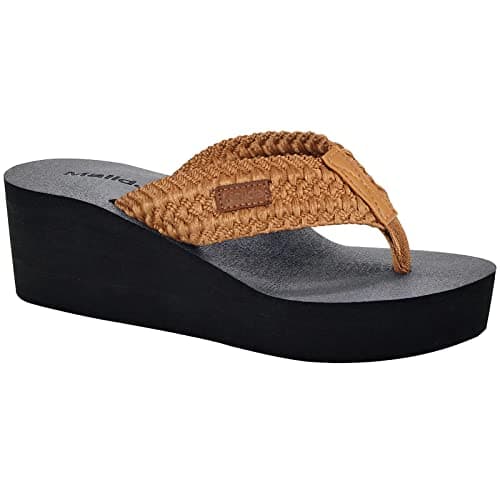 MALIDA Women's Arch Support Wedge Flip Flops with Soft Rubber Sole