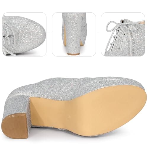 Perphy Glitter Chunky Heel Lace-Up Booties for Women