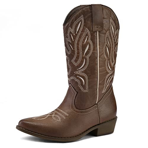 Embroidered Mid-Calf Cowgirl Boots for Women