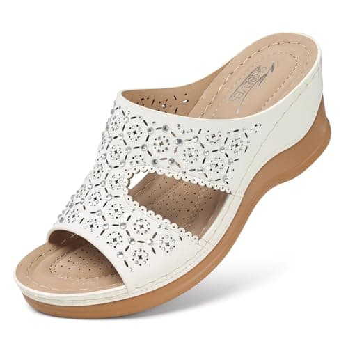 SHIBEVER Women's Dressy Wedge Sandals - Summer Slip-On Comfort Walking Platforms