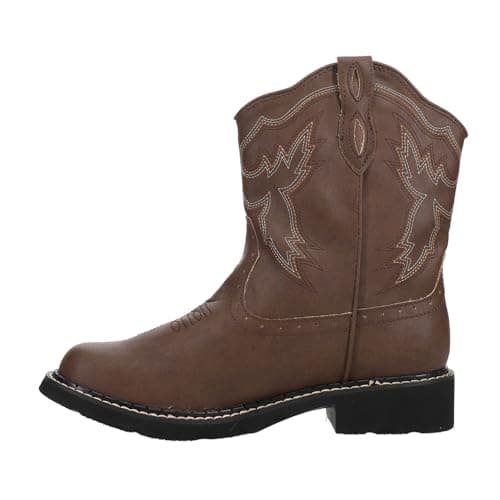 Roper Women's Chunky Rider Embroidered Round Toe Casual Brown Boots