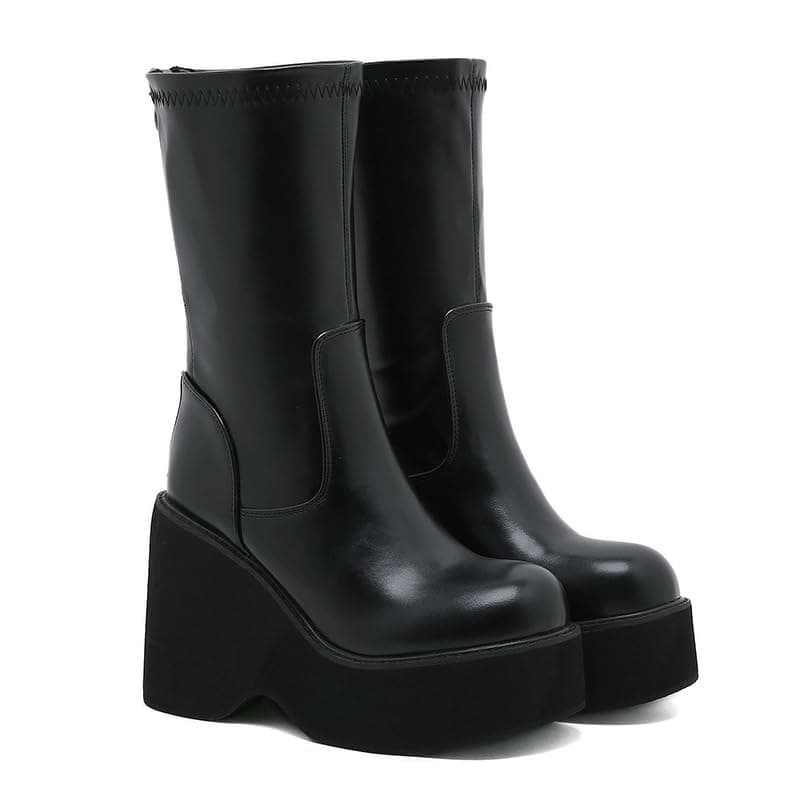 Women's Black Lace-up Goth Platform Boots