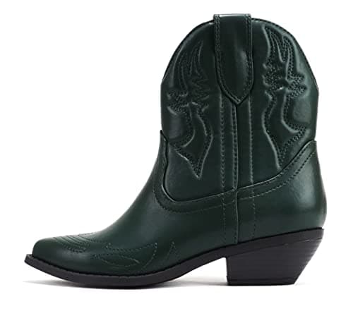 Soda Women's Cowgirl Cowboy Western Stitched Short Booties Pointed Toe (Wide Fit Available)
