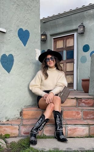 Faux Leather Cowboy Boots for Women with Chain & Embroidery