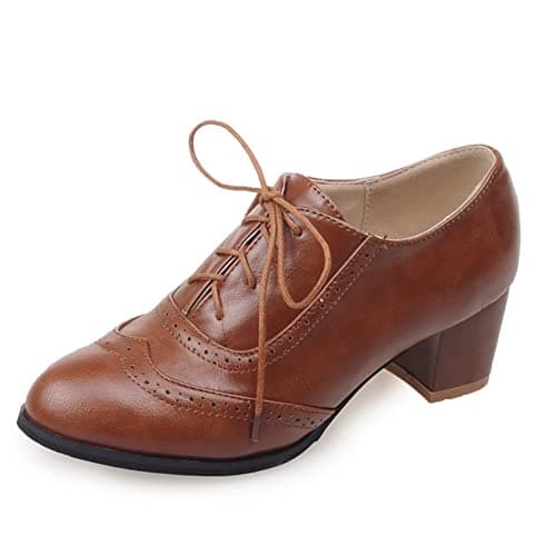 Mikarka Women's Vintage Chunky Heel Brogued Oxford Shoes