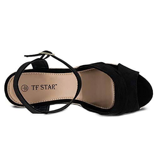 TF Star wedge sandals for women, jute rope ankle strap espadrille Heel sandals