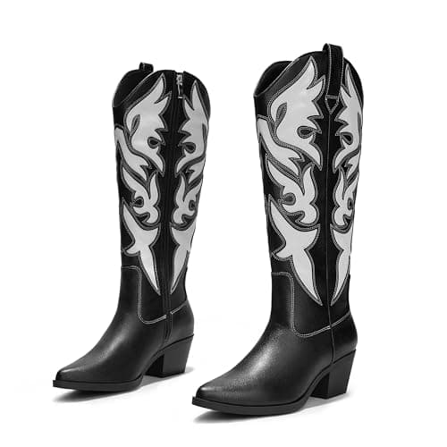 Comfortable Women's Embroidered Western Cowboy Boots Zipper Chunky Heel