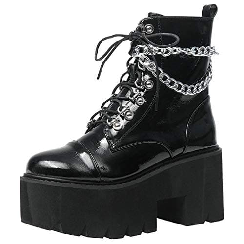 Goth Women's Platform Ankle Boots with Chunky High Heel and Lace Up Detail