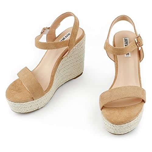 JOY IN LOVE Women's Wedge Espadrille Heel Sandals with Ankle Strap