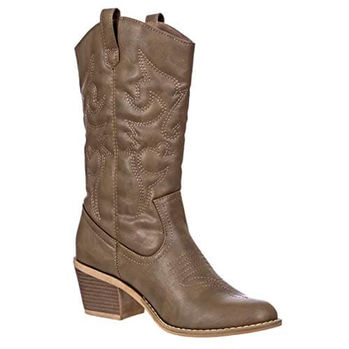 Charlies Albert Women's Mid-Calf Embroidered Cowboy Boots Low Stacked Heel Western