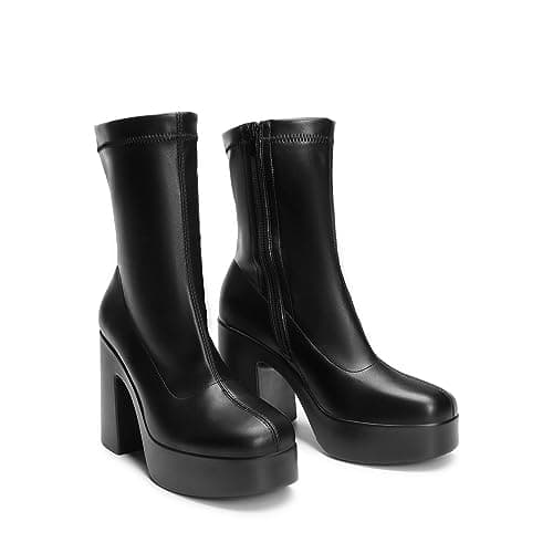 Womens Platform Gogo Ankle Boots with Chunky Block Heels
