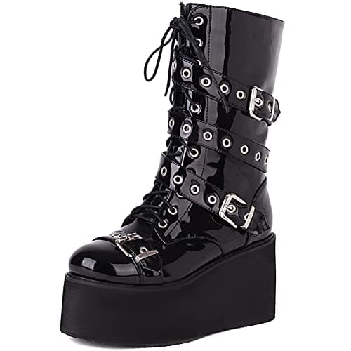 Women's Holographic Platform Mid Calf Combat Boots