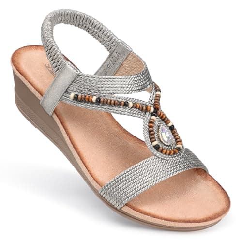SHIBEVER Women's Comfortable Elastic Ankle Strap Wedge Sandals