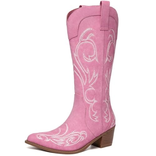Athlefit Western Cowgirl Embroidered Mid Calf Boots