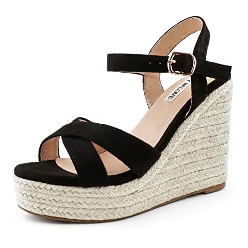 JOY IN LOVE Women's Wedge Espadrille Heel Sandals with Ankle Strap
