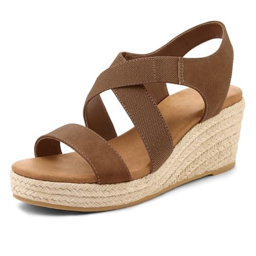 mysoft Women's Elastic Ankle Strap Espadrille Wedge Sandals