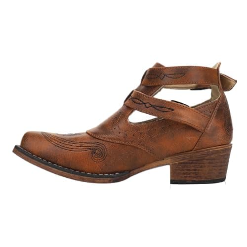 Roper Women's Willa Embroidery Casual Brown Boot - Low Heel-Ankle