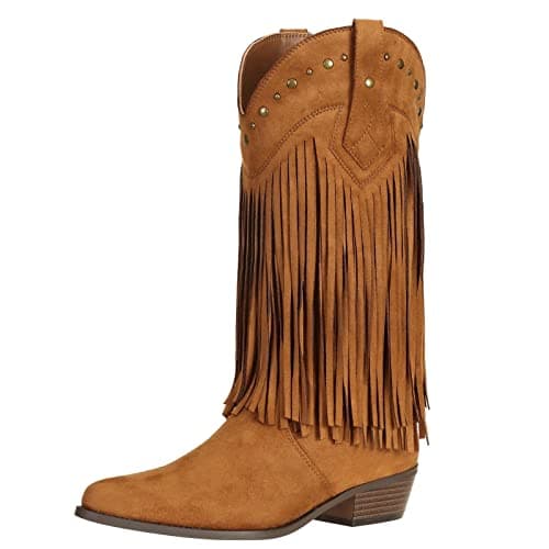 SheSole Black Women's Fringe Western Riding Boots Wide Calf Cowgirl