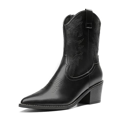 Dream Pairs Ladies' Zipper Pull-On Western Ankle Boots, Pointed Toe Chunky Heel