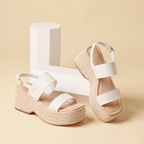 EQAUDES Women's Summer Open Toe Wedge Espadrille Sandals