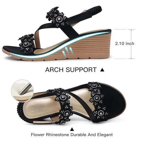 SHIBEVER Women's Comfortable Floral Open Toe Wedge Sandals