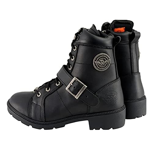 Milwaukee Premium Black Lace-Up Motorcycle Boots for Women Size Wide Width