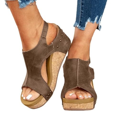 Inefole Women's Brown Leather Orthopedic Platform Sandals - Arch Support