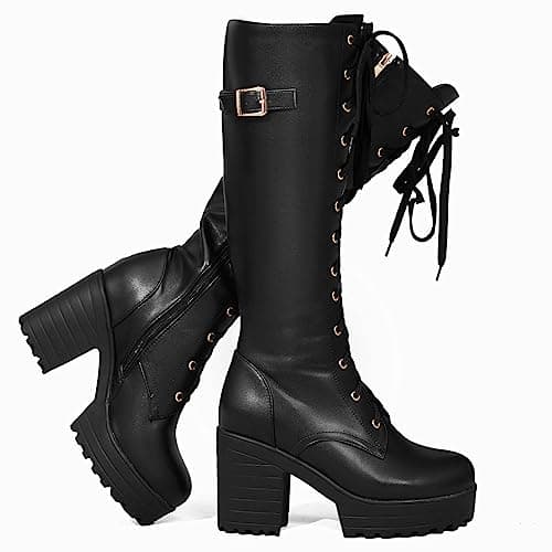 Women's Fashion Knee-High Block Heels with Lace-Up