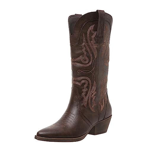 SelRoys Women's Cowboy Mid Calf Western Boots Brown Red Black