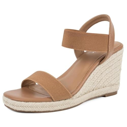 Putu Women's Square Toe Espadrille Platform Wedges with Elastic Ankle Strap