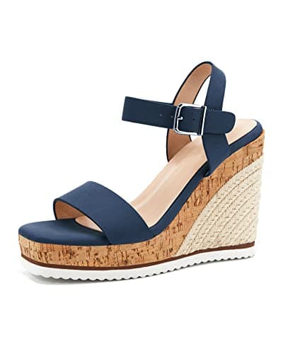 Coutgo Women's Espadrille Wedge Platform Sandals Open Toe Ankle Buckle Strap Casual Summer Shoes
